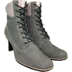 Timberland Women's Heeled Ankle Boot Two-Tone Gray Suede Leather Nubuck 8 M